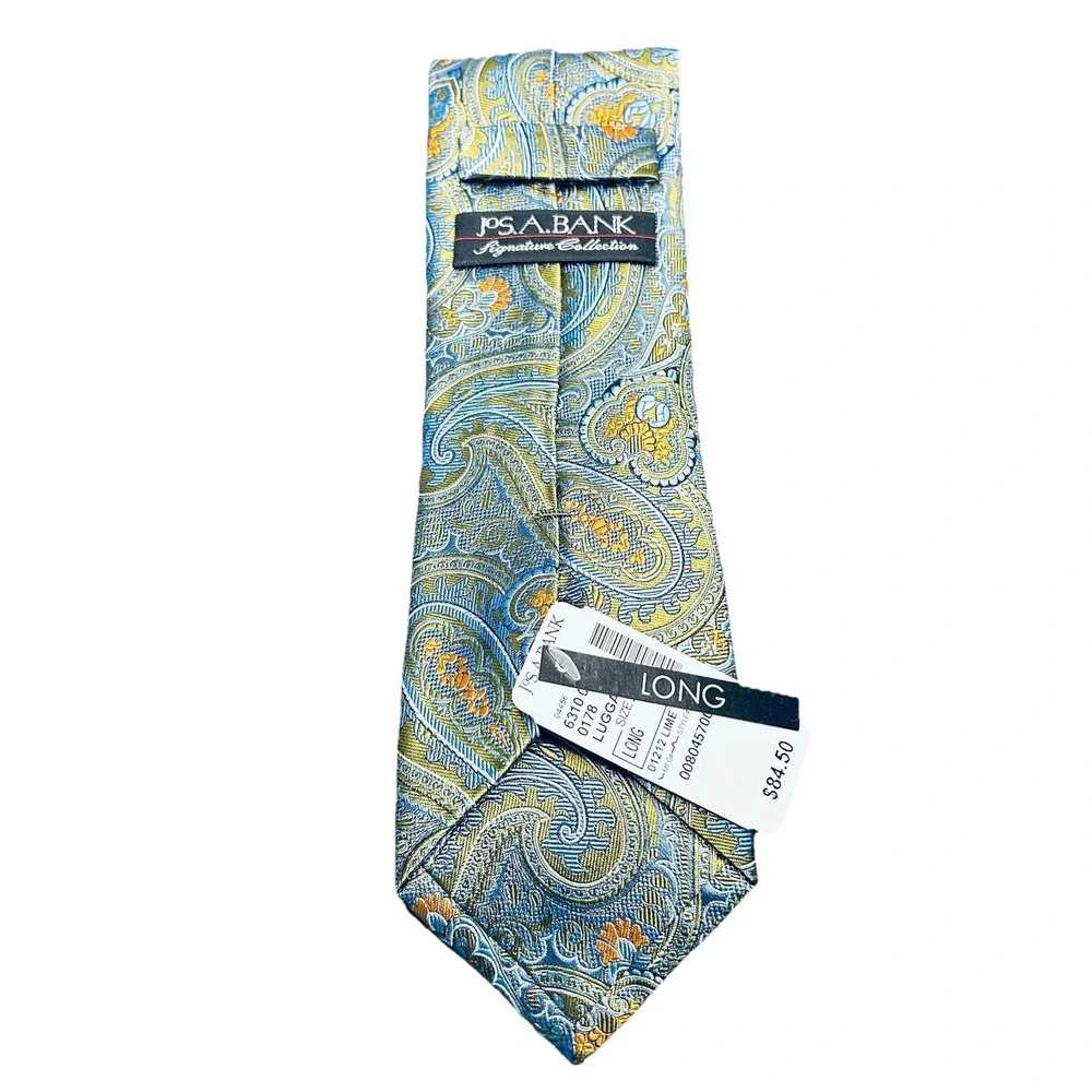 Jos. A. Bank Signature Collection Handmade Silk Paisley Tie Blue Lime Gold NWT